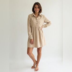 99 Disco Corduroy Half Button Collared Long Sleeve Dress